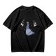Olive green graphic t-shirt with cartoon pigeon print