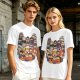 Olive T-shirt with cute chibi anime character group print