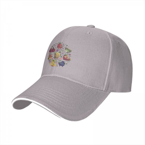 Black Baseball Cap With Cute Fruit Bird Floral Graphic Design