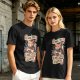 Olive t-shirt with a cat wizard making coffee disappear magic trick print