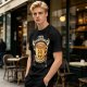 Oversized Olive T-Shirt with Retro Espresso Coffee Mascot Graphic