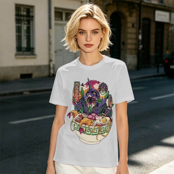 Anime Mecha Robot Ramen Bowl Graphic T-Shirt