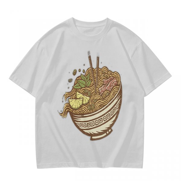 Olive Green T-Shirt With Illustrated Noodle Bowl Print