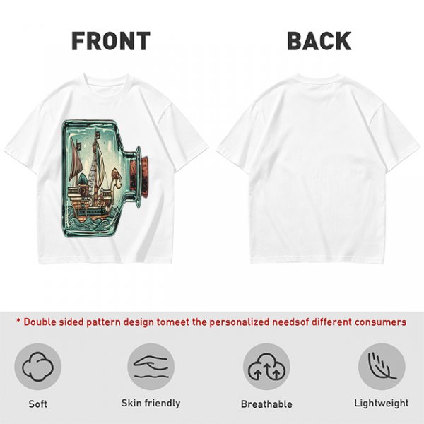 Olive T-Shirt With Pirate Ship In Glass Jar Artwork