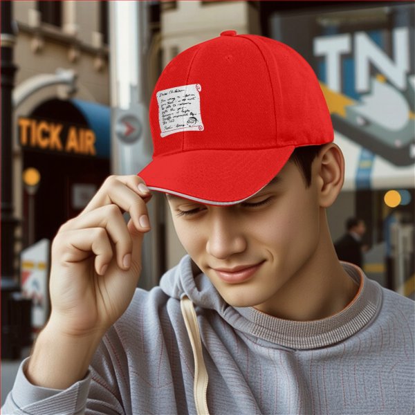 Black baseball cap with funny Santa note print about gift delays