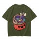 Halloween pumpkin ramen bowl with cute monster graphic t-shirt
