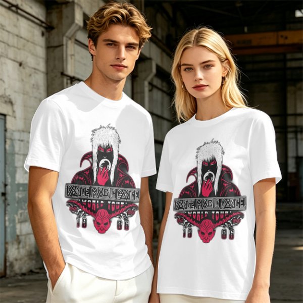 Olive graphic tee with dark fantasy character and tour print
