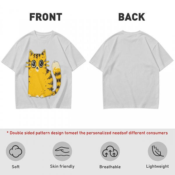Olive Green T-Shirt With Cute Surprised Yellow Tabby Cat Graphic