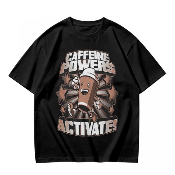 Caffeine Powers Activate! Cartoon Coffee T-Shirt Design