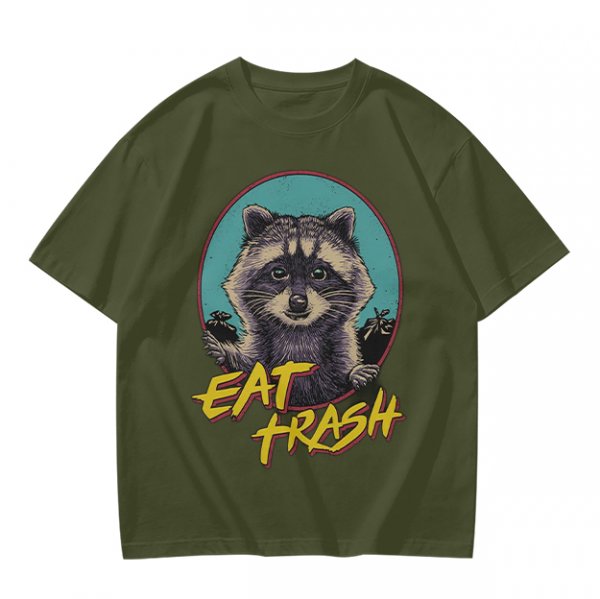 Olive Raccoon Eat Trash Graphic T-Shirt