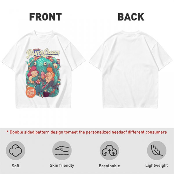 Psyce Cream Insane Flavor Graphic Tee with Whimsical Monster and Characters