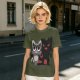 Olive T-Shirt With Cute Raccoon And Shadow Monster Graphic