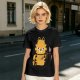 Olive T-Shirt With Grumpy Orange Cat Holding Hot Coffee Print