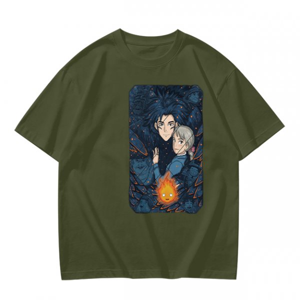 Howl's Moving Castle Anime Graphic Olive T-Shirt