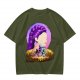 Olive T-Shirt With Purple Haired Woman And Concert Stage Print