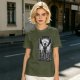 Olive t-shirt with dark anime winged warrior under full moon print
