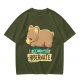 Olive t-shirt with sleeping bear and 'I accidentally hibernate' text