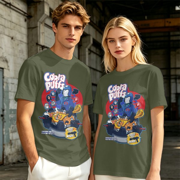 Cobra Puffs Cereal Parody T-Shirt with Villain Graphic