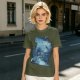 Olive Green T-Shirt With Abstract Blue Water-Inspired Print