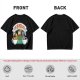 Olive green t-shirt with cat coffee cup graphic and playful text design