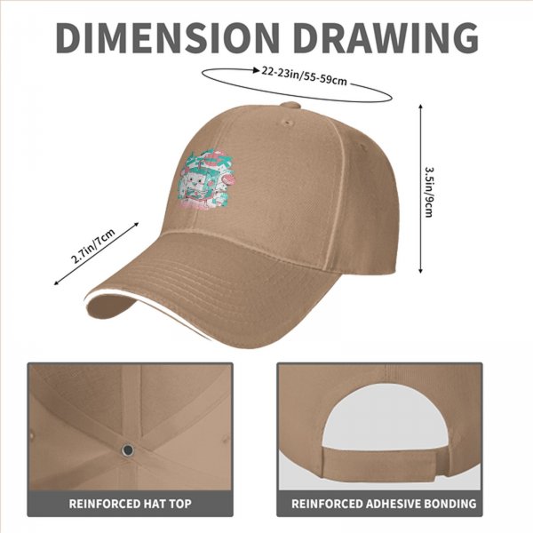 Black Baseball Cap with Cute Cartoon Juice Box Character Print