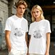 Olive green short-sleeve graphic t-shirt with vintage-style print