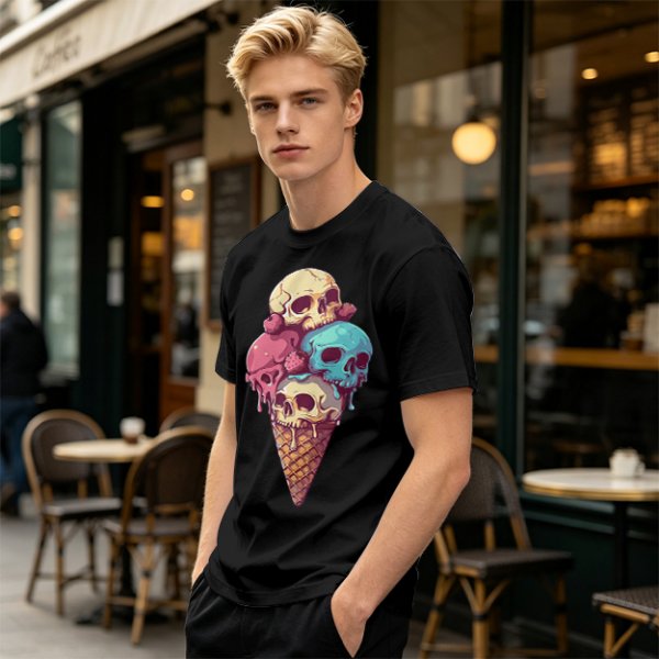 Olive T-Shirt With Skull Ice Cream Cone Graphic