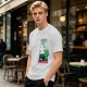 Olive green graphic tee with alien painting 'First the Earth Then Uranus'