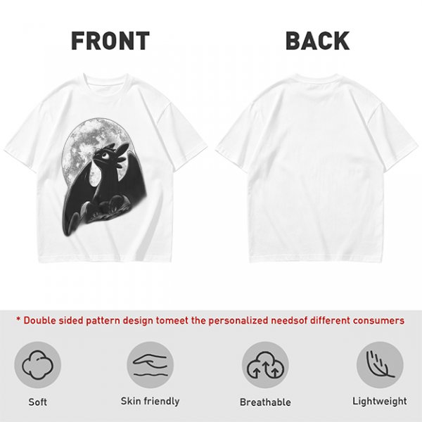 Olive T-Shirt Featuring Toothless Dragon Against Full Moon