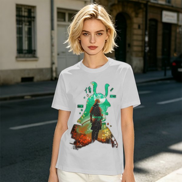 Olive T-shirt with Samurai Warrior and Helmet Art Print