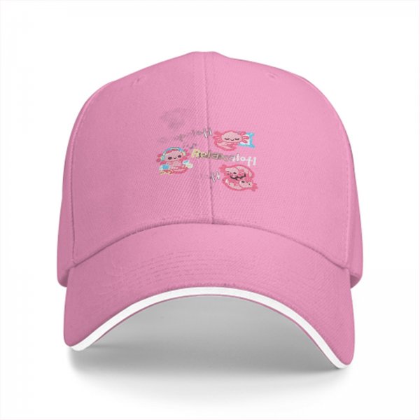 Black baseball cap with cute axolotl 'Relaxalofi' graphic design