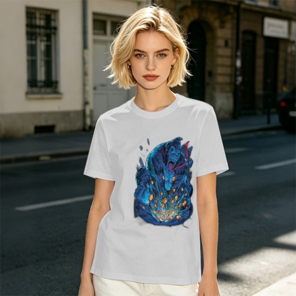 Olive T-Shirt With Blue Fantasy Monster Graphic Print