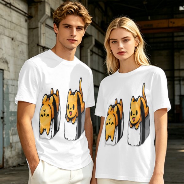 Olive T-shirt with cute sushi cat graphic print