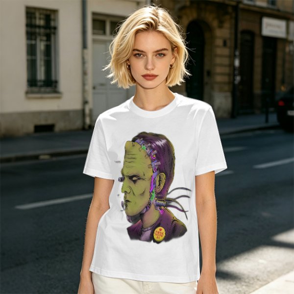 Olive T-Shirt with Frankenstein Monster Portrait Print
