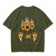 Olive T-Shirt With Angry Pineapple And Pizza Slice Cartoon Print