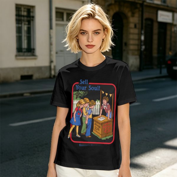 Olive graphic t-shirt with 'Sell Your Soul' kids stand print