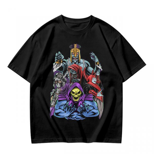 Olive T-shirt with Villainous Cartoon Character Group Print