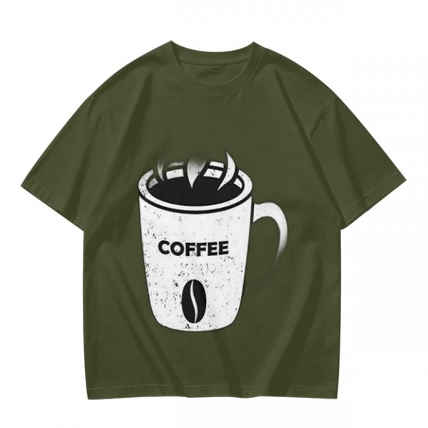 Olive Green T-Shirt With Coffee Mug Graphic Print