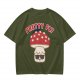 Olive green graphic t-shirt with 'Pretty Fly' and cool mushroom print