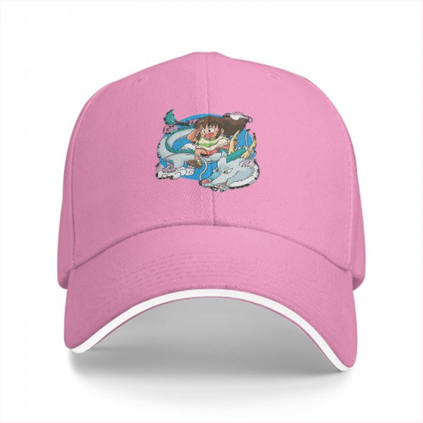 Black Baseball Cap With Spirited Away Chihiro And Haku Dragon Print