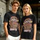 Olive graphic t-shirt with cats and coffee heart quote