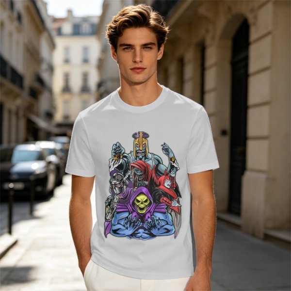 Olive T-shirt with Villainous Cartoon Character Group Print