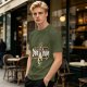 Olive green graphic t-shirt with zebra stripe design