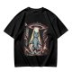 Olive T-Shirt with UFO Abducting Cat Over Burning City