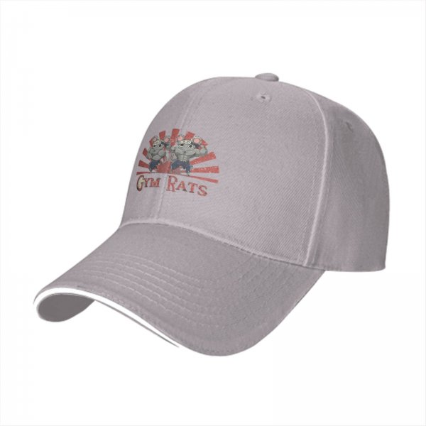 Black baseball cap with muscular gym rats graphic and Gym Rats text