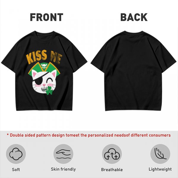 Kiss Me Pirate Cat Shamrock Graphic T-Shirt