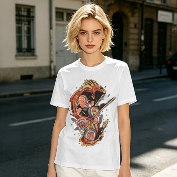 Olive T-shirt with Sushi Dragon Chopstick Art Print