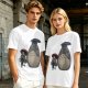 Olive T-shirt with Totoro and masked figure under umbrellas print
