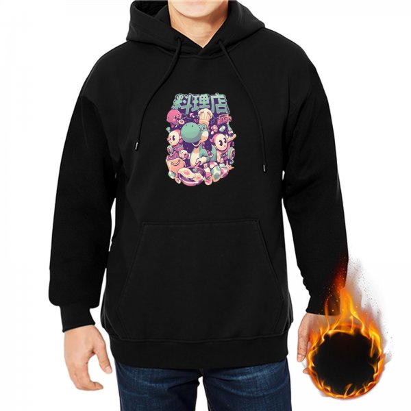 Black Hoodie With Cute Pastel Anime Character Graphic Print