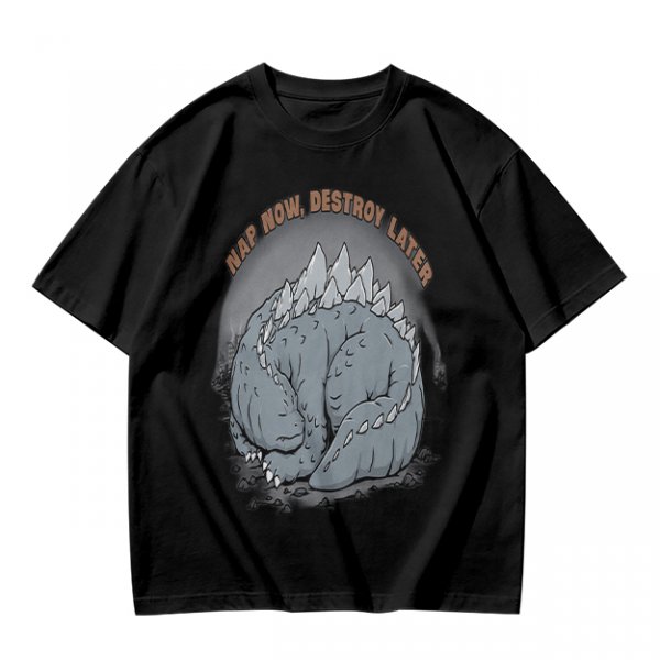 Nap Now Destroy Later Sleeping Godzilla Graphic T-Shirt